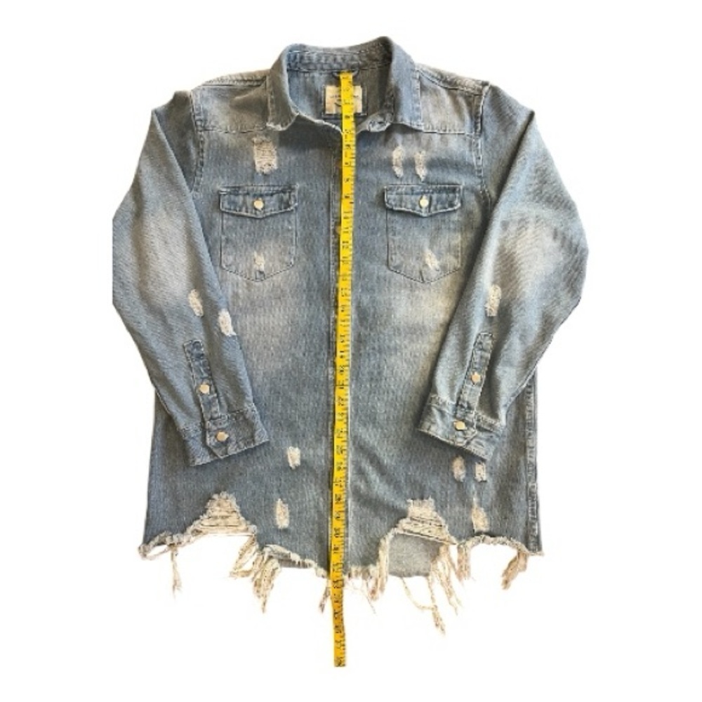 American Bazi Light Blue Distressed Denim Jacket Size 2X - Picture 7 of 10